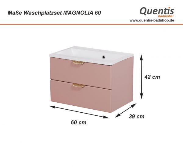 Badmöbel MAGNOLIA 60 cm, rosé satiniert, Waschtischunterbau montiert inkl. Waschbecken