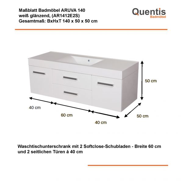 Maße Badmöbel ARUVA 140 - E