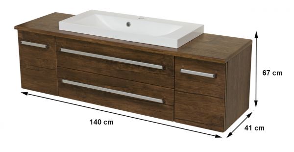 Badmöbelset Susan, Breite 140 cm, Holzdekor antik (SN1450)