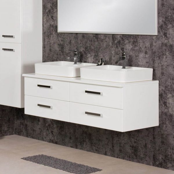 Badmöbel ARUVA Breite 140 cm, weiß, Doppelwaschplatz 2 Aufsatzwaschtische