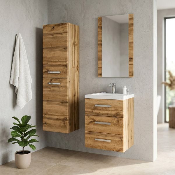 Badmöbel GENUA 50 cm XL, Eiche Natur mit passendem Hochschrank