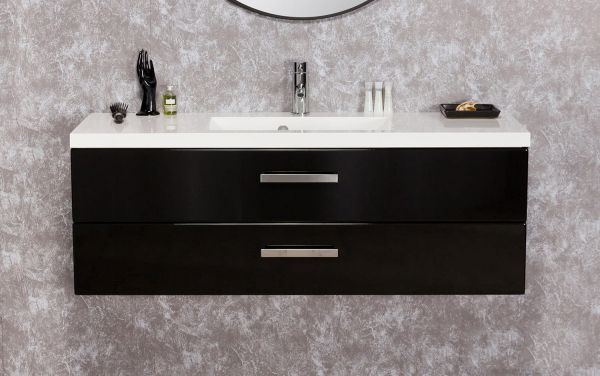 Badmöbel Genua Breite 120 cm, schwarz, 2 Schubladen (GE12048-2S)