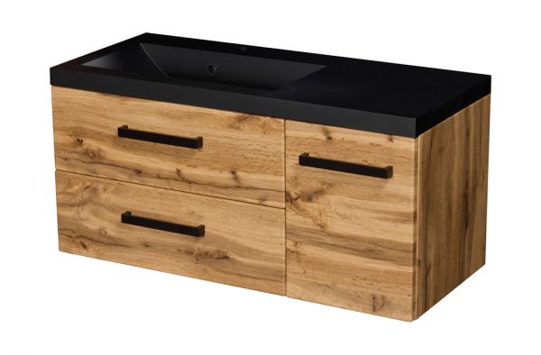 Quentis Badmoebel Fokus Loft 90 cm Eiche Natur Waschbecken schwarz matt FKSN90262