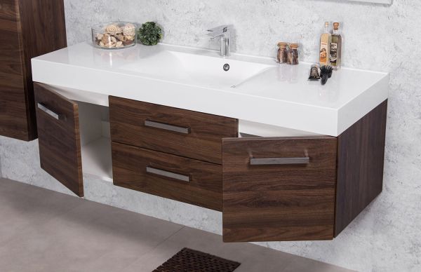 Quentis Badmöbel Zeno Breite 140 cm nussbaum Waschtischunterbau montiert (ZE14ORE)