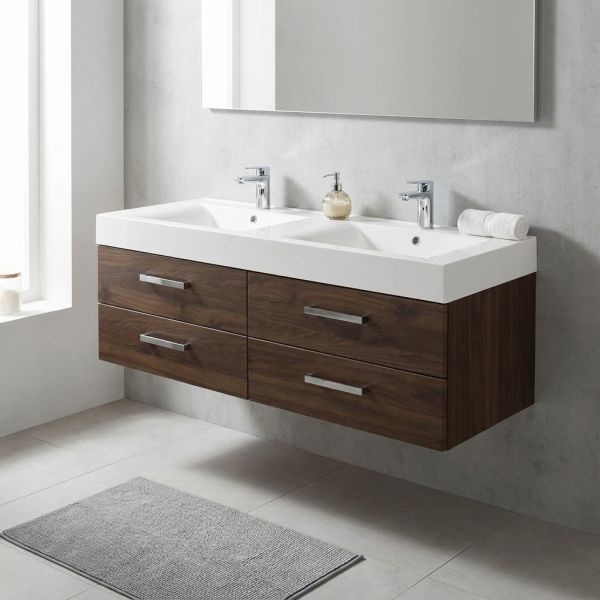 Badmöbel ZENO, Breite 140 cm, Doppelwaschtisch mit Unterschrank, Nussbaum