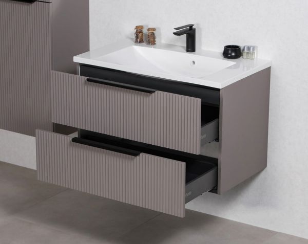 Badmoebel SYDNEY 80 cm Taube matt Waschtisch mit Unterschrank montiert SYDB80