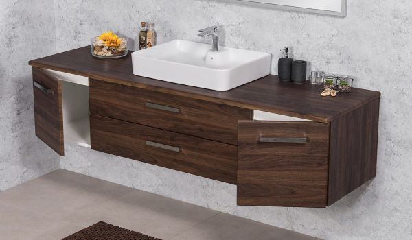 Badmöbel ZENO Breite 180 cm, nussbaum, Waschtischunterbau montiert