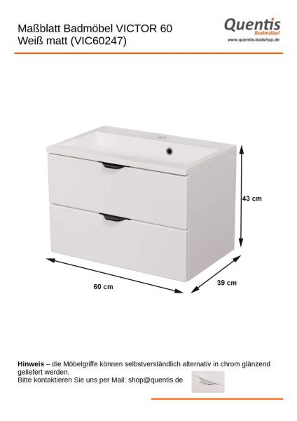 Badmöbel VICTOR 60, Waschtischunterbau mit 2 Schubladen, seidenmatt weiß
