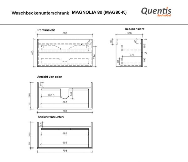 Badmöbel MAGNOLIA 80 cm, olivgrün satiniert, Waschtischunterbau montiert inkl. Waschbecken