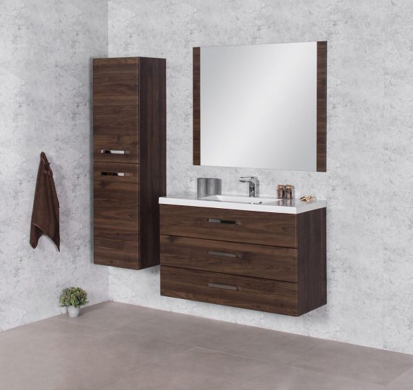 Quentis Badmöbel Genua 100 cm nussbaum 3 Schubladen Waschtischunterschrank montiert GE13OR