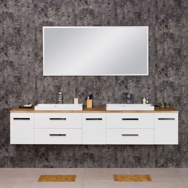 Badmöbel SUSAN, Breite 210 cm, Weiß/ Eiche Natur