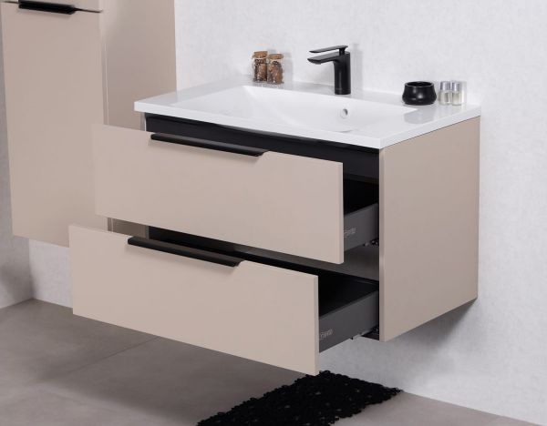 Badmöbel SYDNEY 80 cm, Macadamia matt, Waschtisch und Unterschrank (montiert)