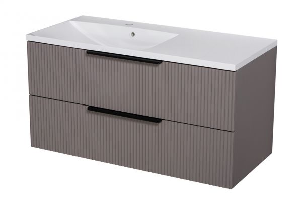 Badmoebel SYDNEY 100 cm taupe matt Waschtisch mit Unterschrank montiert SYDB100L