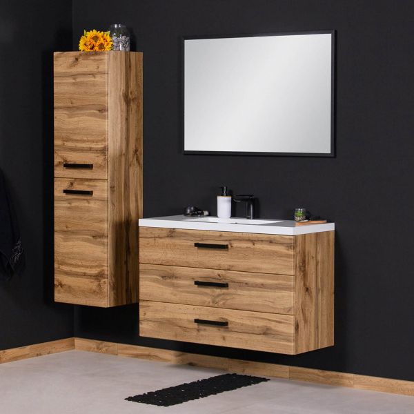 Badmöbel FOKUS LOFT 100 XL, Eiche Natur, Waschtisch mit Unterbau, vormontiert