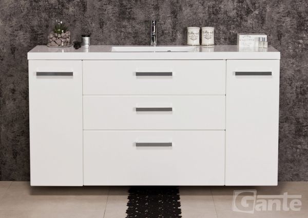 Badmöbel Genua 140, 3 Schubladen, weiß glänzend, Waschtischunterschrank montiert