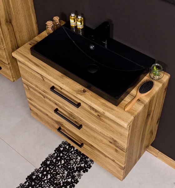 Waschplatz Susan-Loft 80, Eiche Natur, Waschbecken schwarz, SN-L-8362