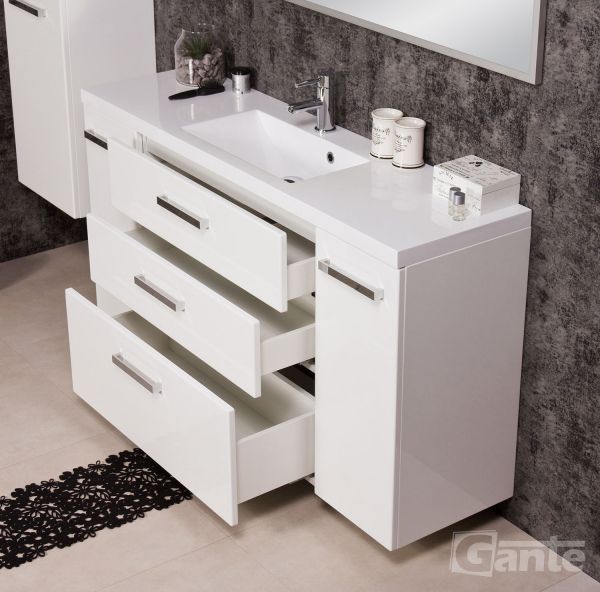 Badmöbel Genua 140, 3 Schubladen, weiß glänzend (GE4347)
