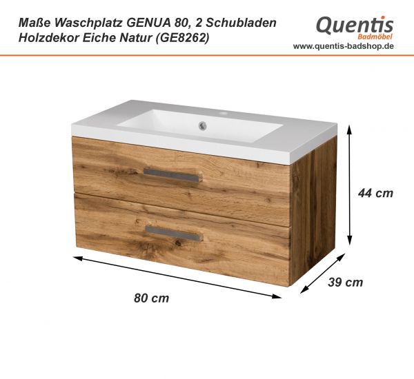 Badmöbel Genua, Breite 80 cm, Eiche Natur (GE8262)
