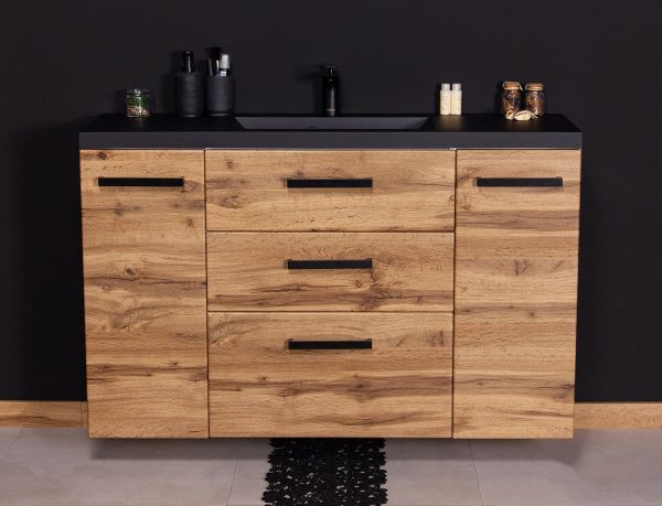 Badmöbel FOKUS-LOF T120-XL, 3 Schubladen, Eiche Natur, Waschbeckenunterschrank montiert