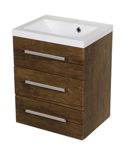 Badmöbel Genua 50, 3 Schubladen, Holzdekor antik, GE5350