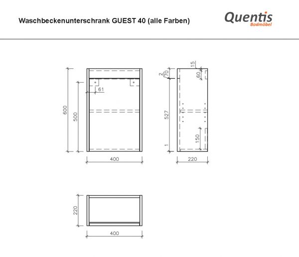 Gäste-WC Möbel GUEST 40 cm, eiche, Waschbecken schwarz matt, montiert