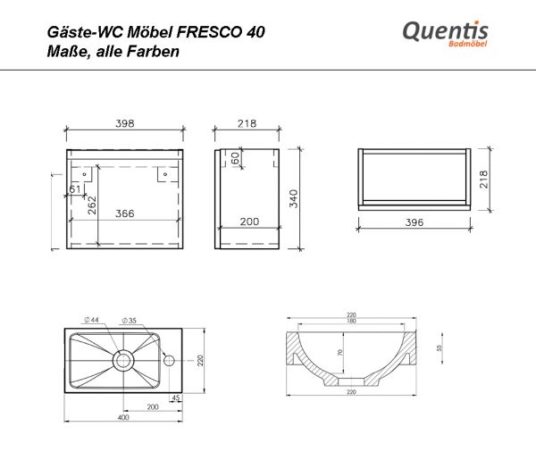 Gäste-WC Möbel FAROS "ART", Breite 40 cm, seidenmatt schwarz, Unterschrank montiert