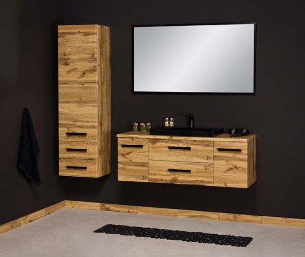 Badmöbel Susan-Loft 120, Eiche Natur, Waschbecken schwarz, SN-L-1262-2S