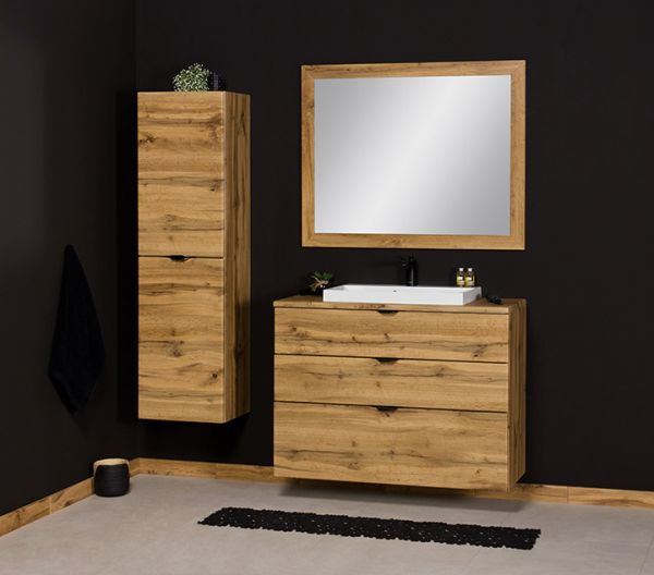 Badmöbel VICTA, Breite 100 cm, Eiche Natur, Waschtischunterbau montiert (VIC10362-W)