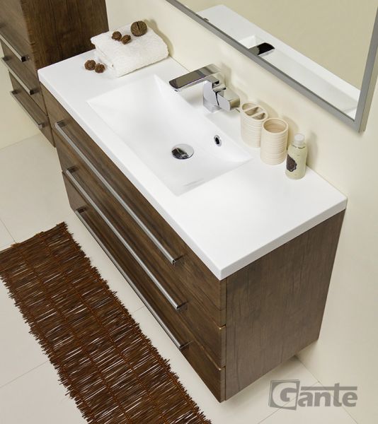 Quentis GENUA Badmöbelset 2-teilig, 100 cm breit, 3 Schubladen, Holzdekor antik, montiert