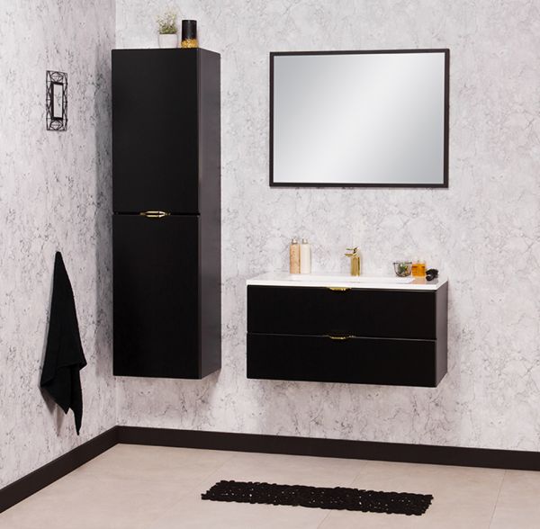 Badmöbel VICTOR 80, Waschtischunterbau mit 2 Schubladen inkl. Waschbecken, schwarz matt