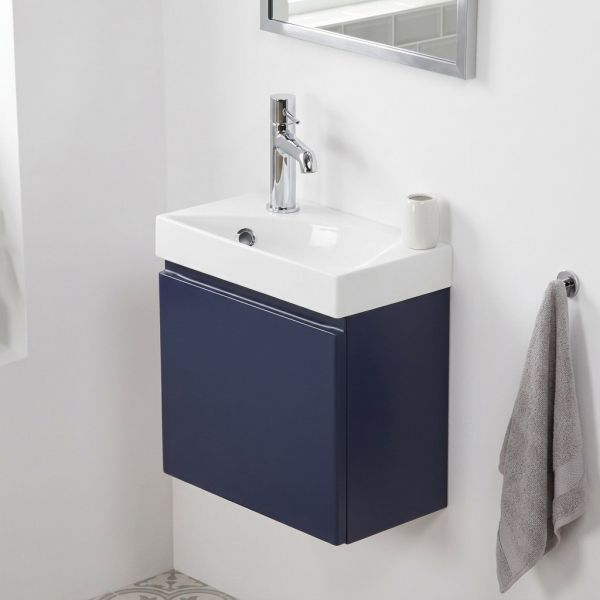 Gäste-WC Badmöbel RENA 40 cm, blau matt, Waschbecken mit Unterschrank, vormontiert