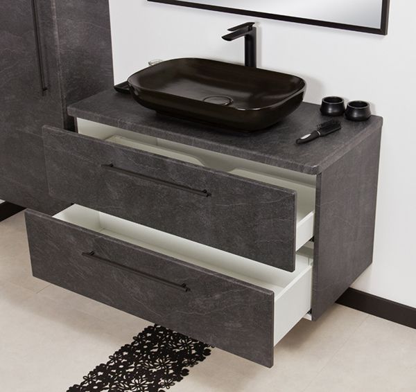 Badmöbel NOVARA 100 cm, Waschtischunterbau inkl. Aufsatzbecken schwarz, grafit