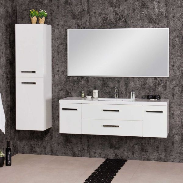 Badmöbelset GENUA, Breite 140 cm, weiß glänzend mit Hochschrank