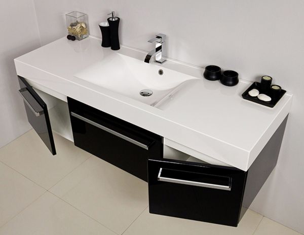 Badmöbel Aruva, Breite 140 cm, schwarz glänzend, AR1448-E-1S