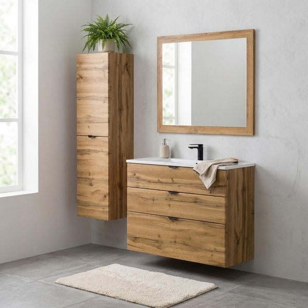 Badmöbel VICTOR 100 cm, Waschtischunterbau mit 3 Schubladen inkl. Waschtisch, Eiche Natur