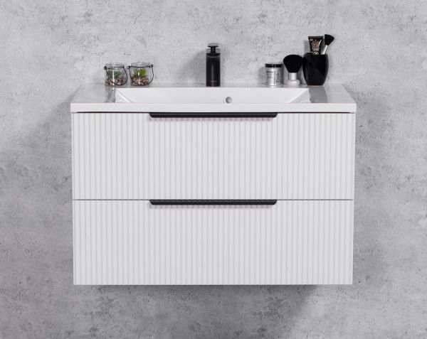 Quentis Badmoebel SYDNEY 80 cm weiß matt Waschtisch mit Unterschrank montiert SYDB80