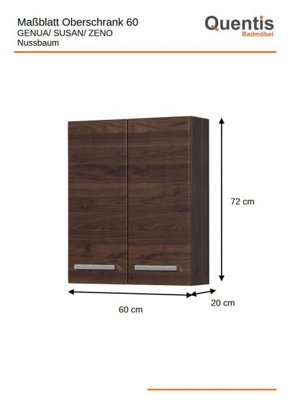 Badschrank 60 cm Nussbaum – Hängeschrank mit 2 Türen