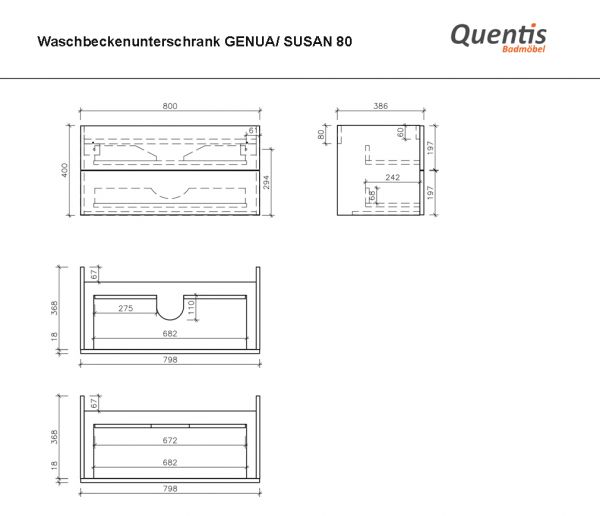 Badmöbel GENUA 80 cm, Nussbaum, Waschtischunterschrank montiert, inkl. Waschbecken