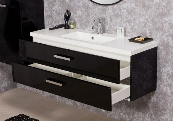 Badmöbel Genua Breite 120 cm, schwarz, 2 Schubladen (GE12048-2S)