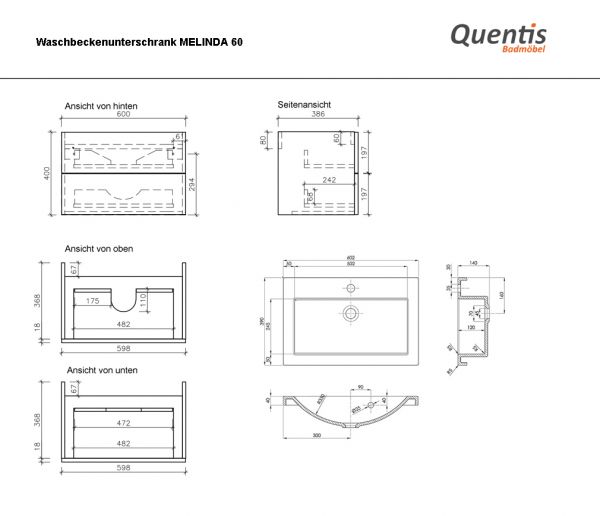 Badmöbel Melinda 60 cm, Waschtisch mit Unterschrank, rot