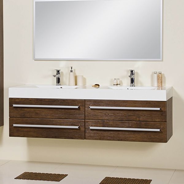 Doppelwaschtisch ZENO 160 cm mit Waschbecken und Unterschrank, Holzdekor Antik, vormontiert