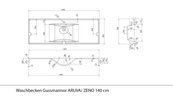 Waschbecken Breite 140 cm