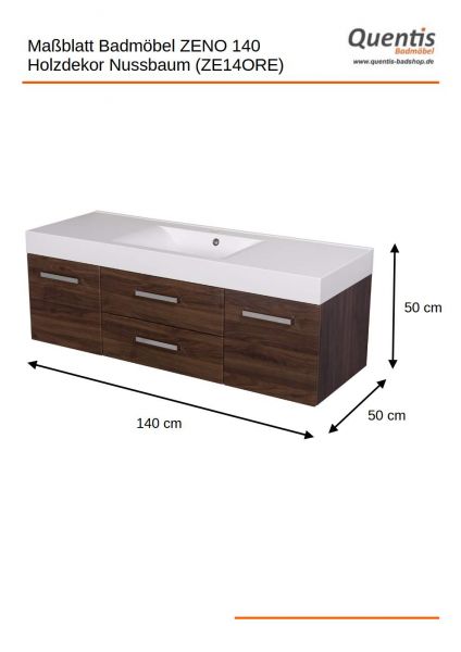 Quentis Badmöbel Zeno Breite 140 cm nussbaum Waschtischunterbau montiert (ZE14ORE)