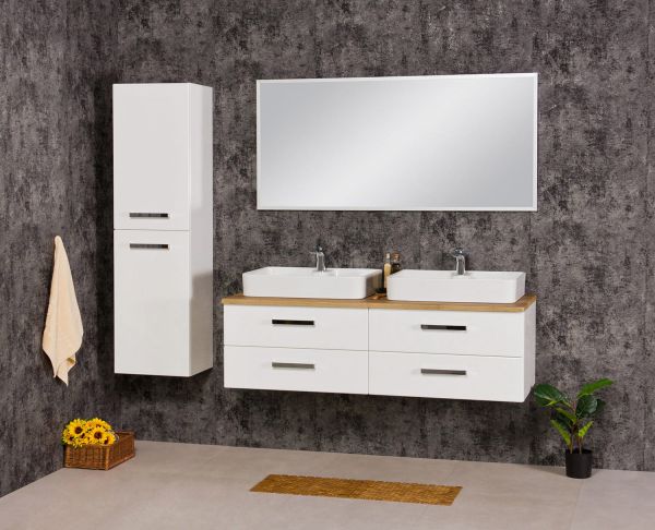 Quentis Doppelwaschplatz Aruva, Breite 140 cm, weiß/ eiche (AR1410D-NE-LUNA)