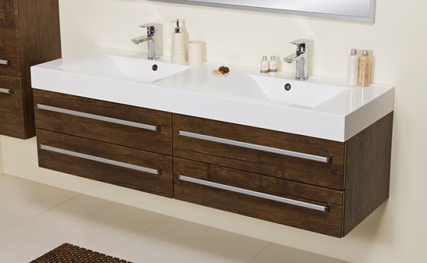 Quentis Doppelwaschplatz ZENO, Breite 160 cm, Holzdekor antik, ZE1650-D-4S