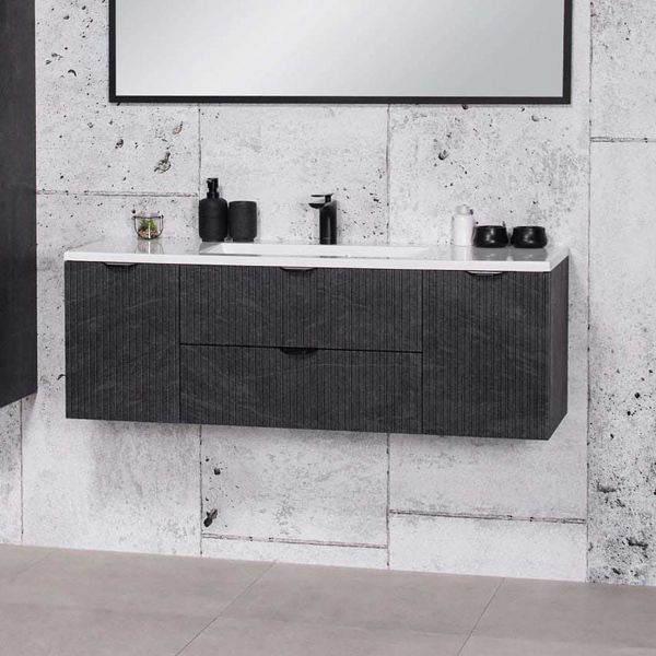 Badmöbel VIC Lamello 120 cm, graphit grau, Waschbecken und Waschtischunterbau (montiert)