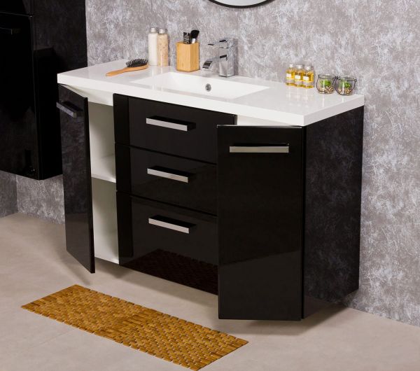 Badmöbel Genua 120-XL, schwarz, Waschbeckenunterschrank montiert (GE12348)