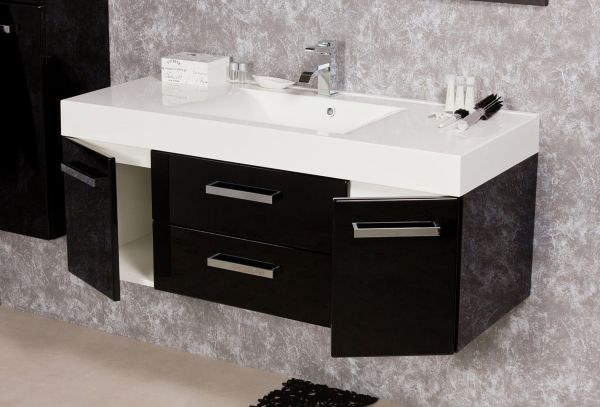 Badmöbel Aruva, Breite 120 cm, schwarz glänzend (AR1248-E-2S)