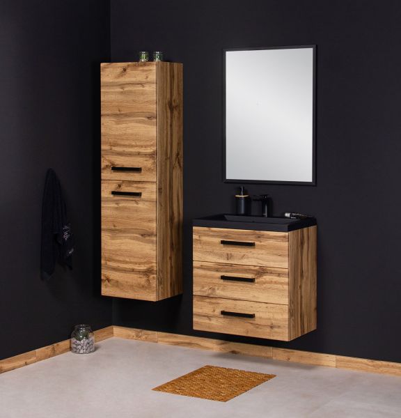 Badmöbel Fokus Loft 60, Eiche Natur, Waschtisch schwarz matt, Waschtischuntersnk montiert