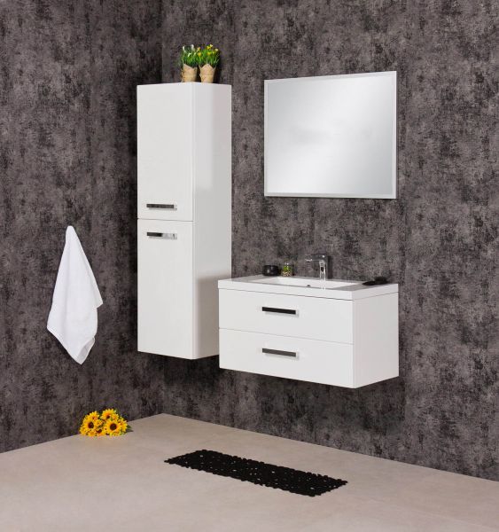 Badmöbel Genua, Breite 80 cm, weiß glänzend (GE8247), Hochschrank